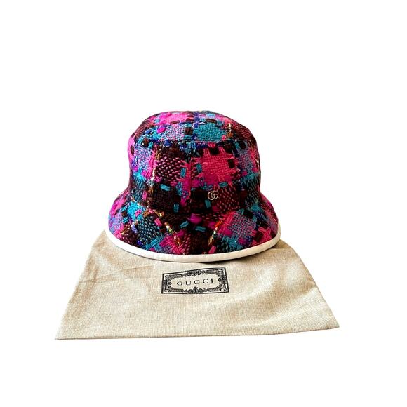 GUCCI GG Elevation Tweed Spicy Check Bucket Hat Cap 728469 Size Medium NEW - Picture 14 of 16